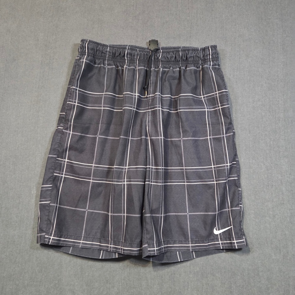 Nike Board Shorts Mens Size Medium Grey Plaid Swim Trunks 446580-010